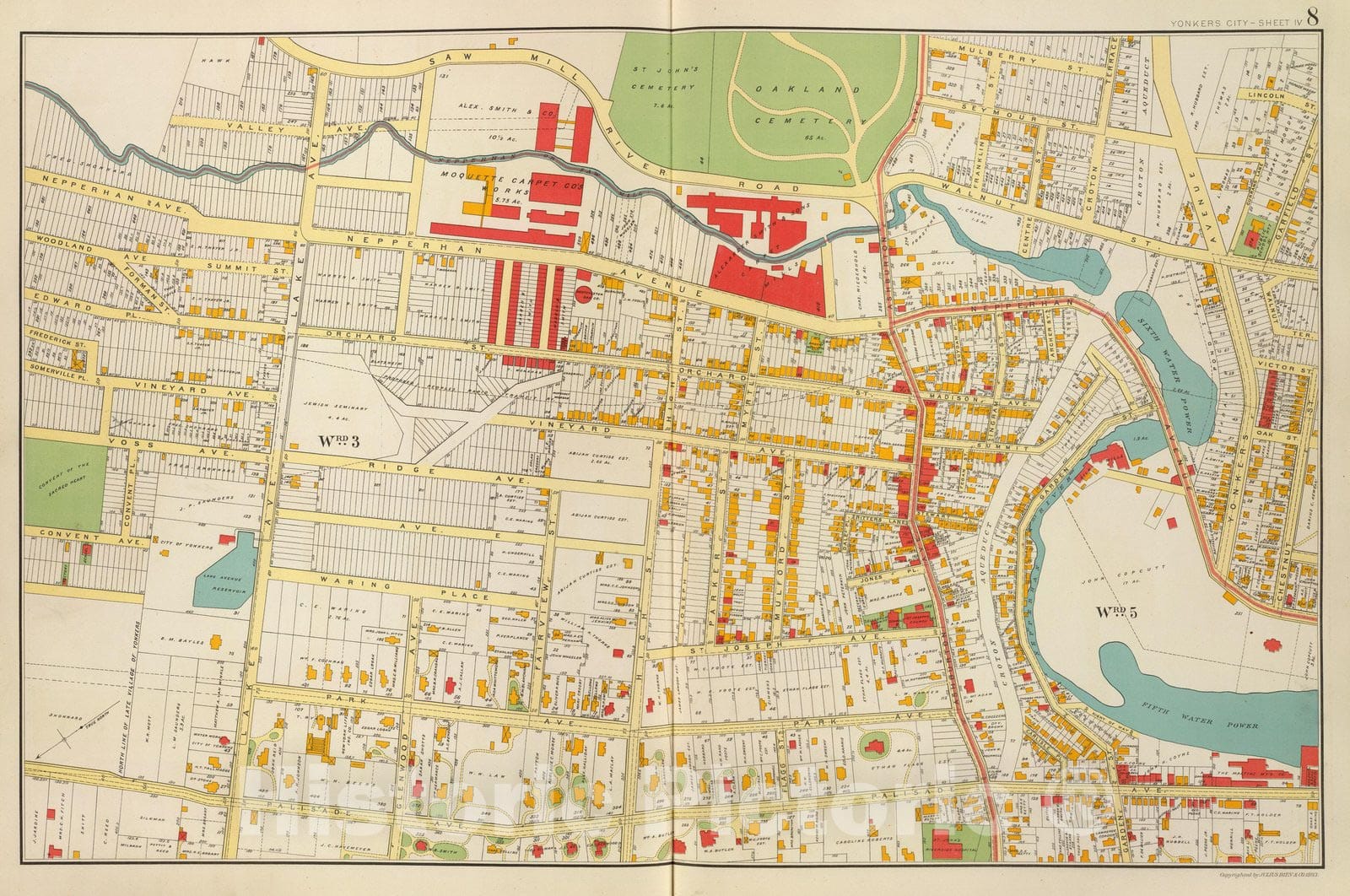 Historic Map : County Atlas Map, Yonkers 4. 1893 - Vintage Wall Art