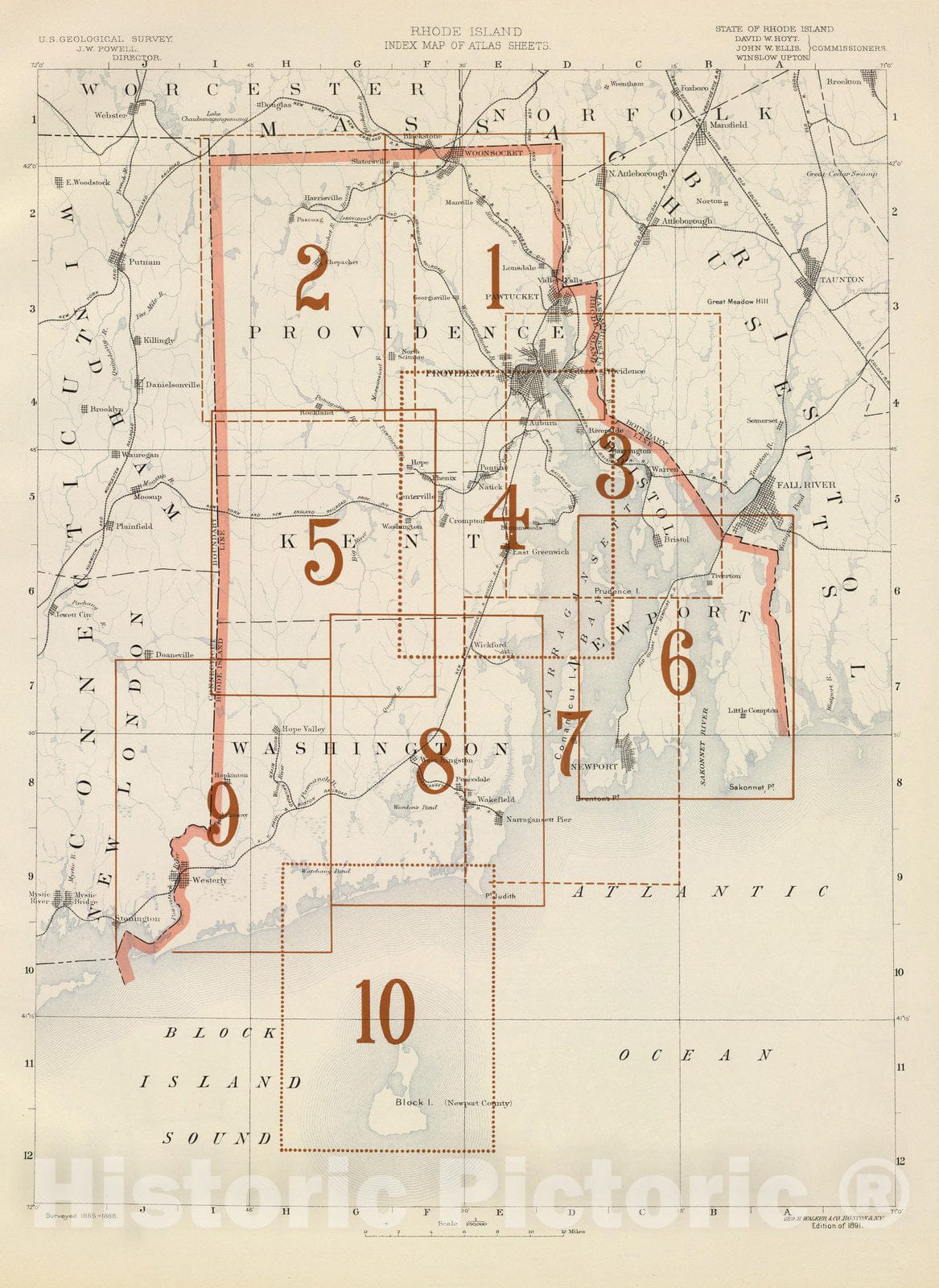 Historic Map : R.I. index map, 1891 - Vintage Wall Art