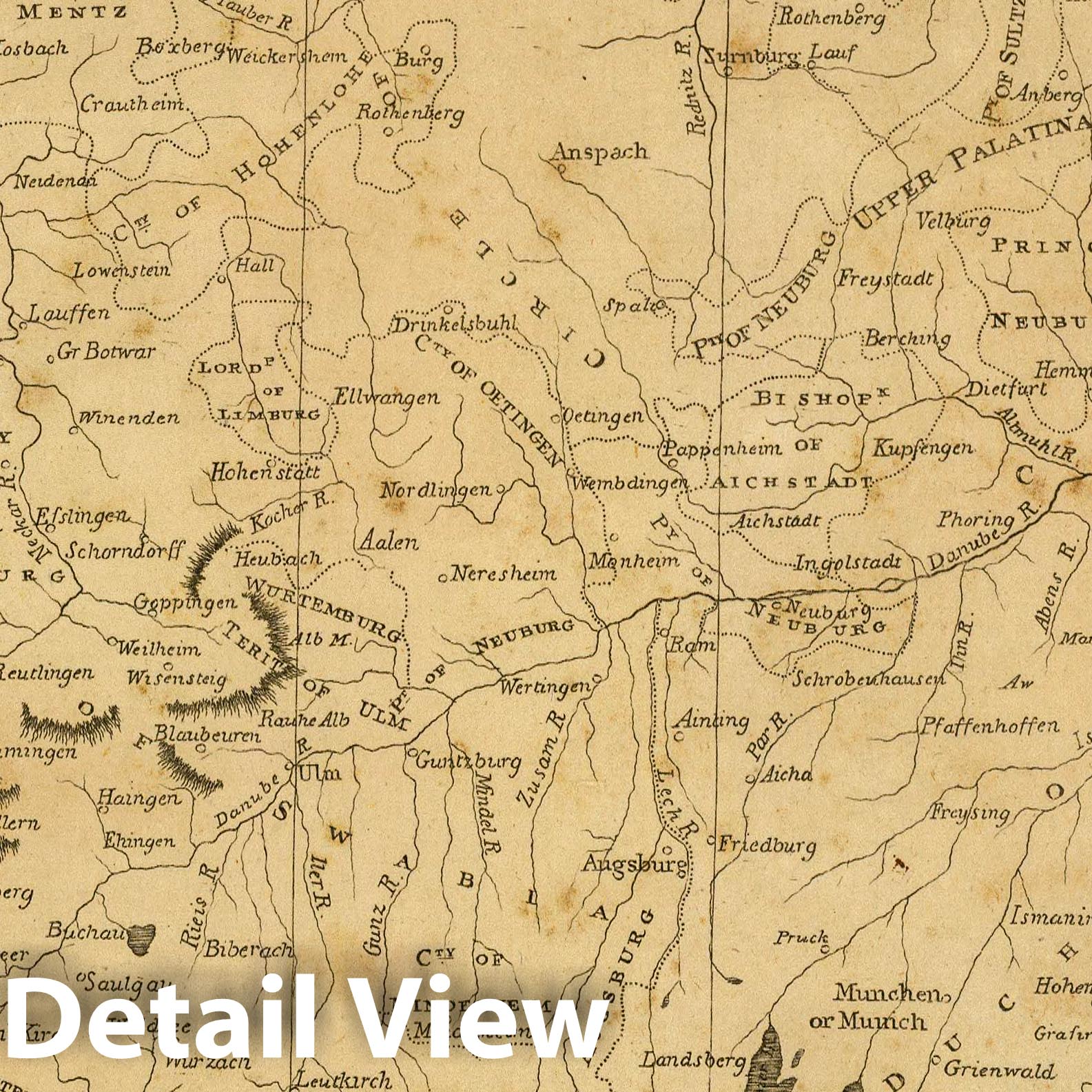 Germany South of the Main - River Map, 1812 - Historical Map Print