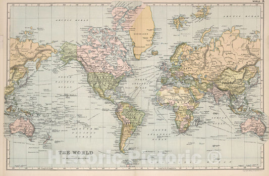 World on Mercator's Projection, 1892 - Historical Map Print