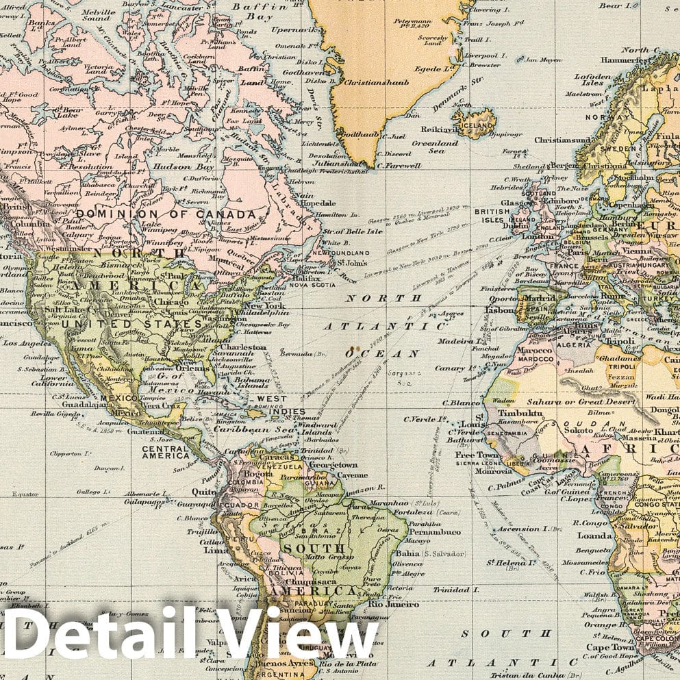 Historic Map : World Atlas Map, World on Mercator's Projection. 3 1892 - Vintage Wall Art