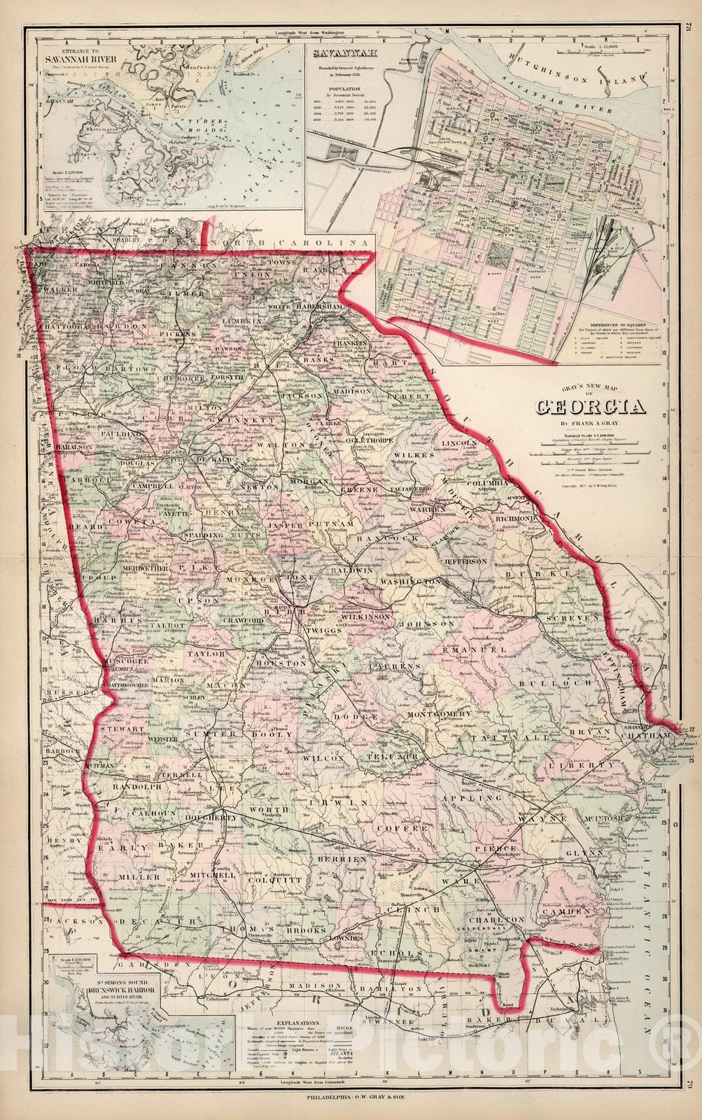 Historic Map : Georgia. 1877 - Vintage Wall Art
