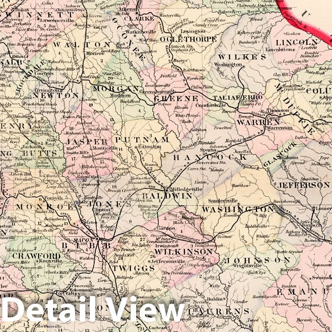 Georgia - Railroad Map, 1877 - Historical Map Print