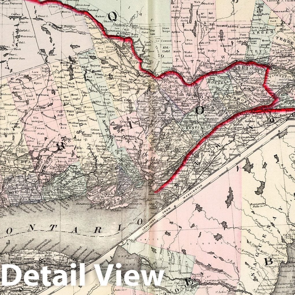 Ontario and Quebec - Railroad Map, 1884 - Historical Map Print