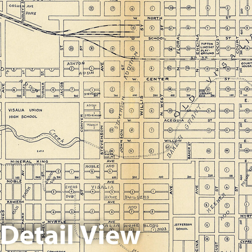 Visalia, California - Road Map, 1938 - Thomas Bros. Historical Map Print