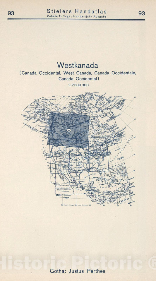 Western Canada, 1925 - Historical Map Print from Stieler's Atlas
