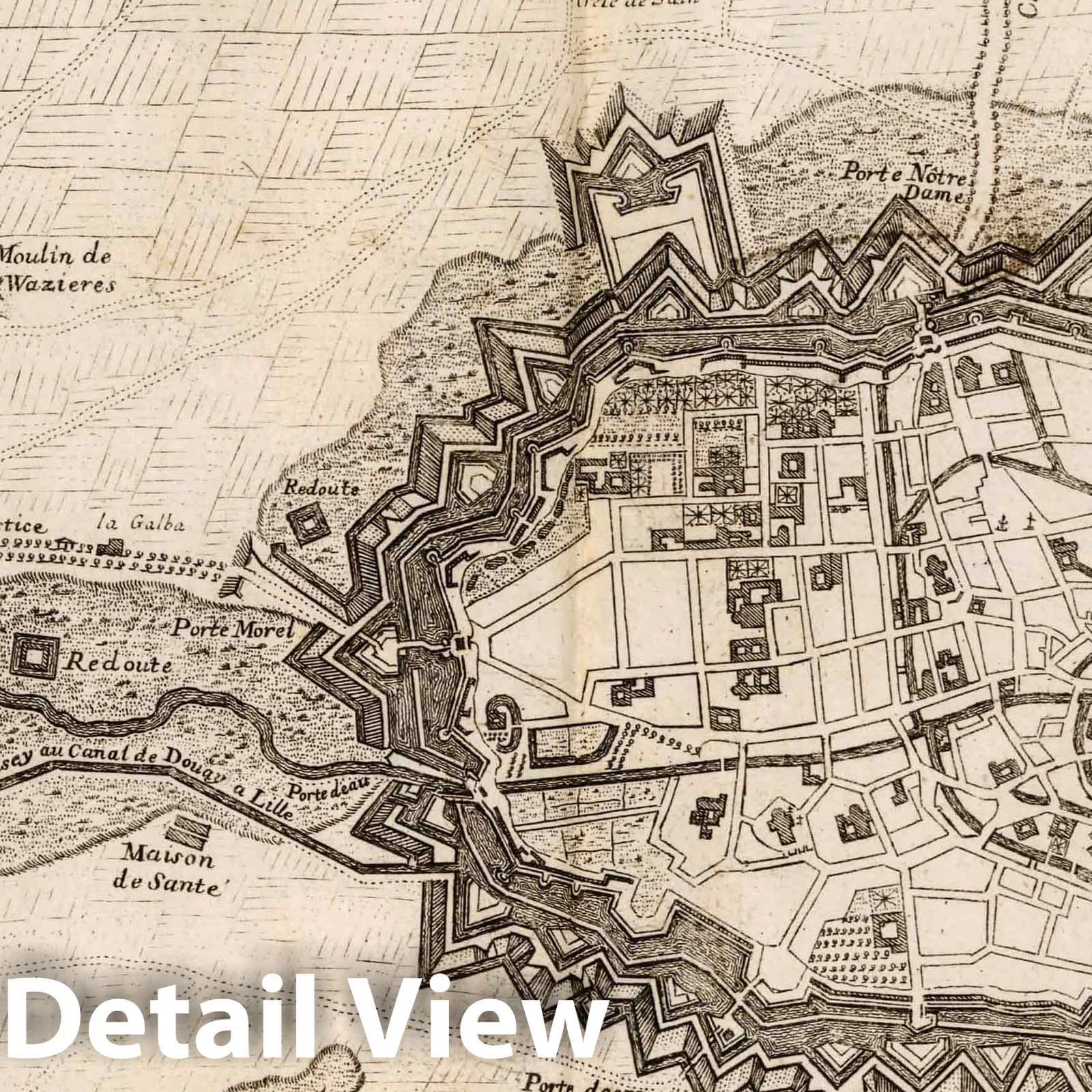 Douai and Fort d'Escarpe, France - Plate No. 48, 1709 Historical Map Print