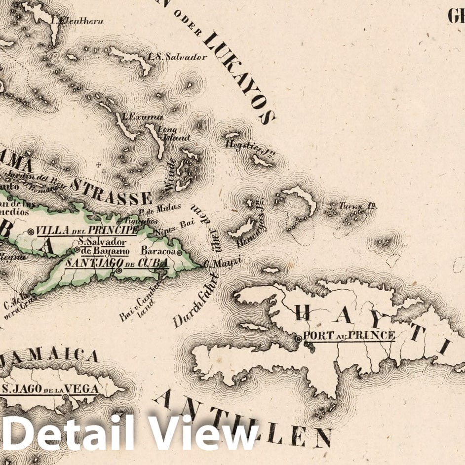 Cuba and Puerto Rico, 1825 - Historical Map Print