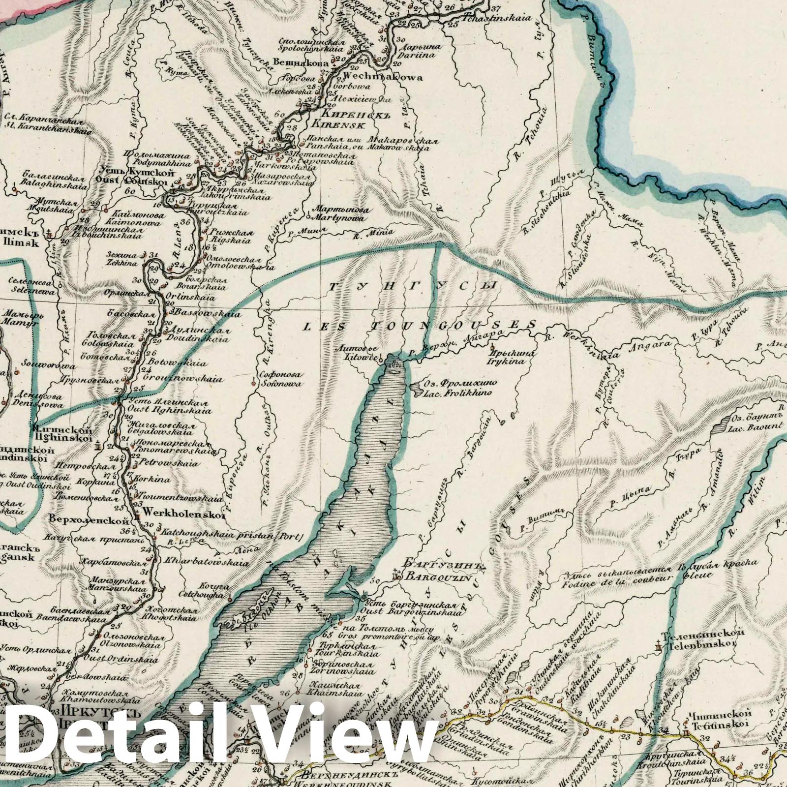 Irkutsk Governorate - Road Map, 1829 - Historical Map Print