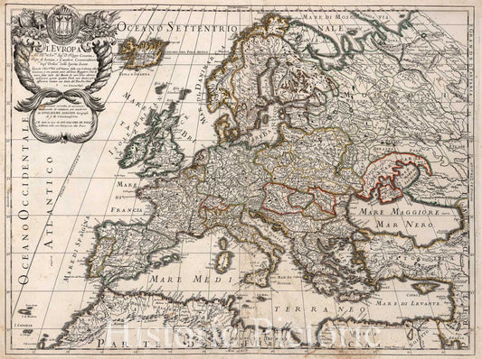 Europe - River Map, 1685 - De Rossi Mercurio Geografico Historical Map Print