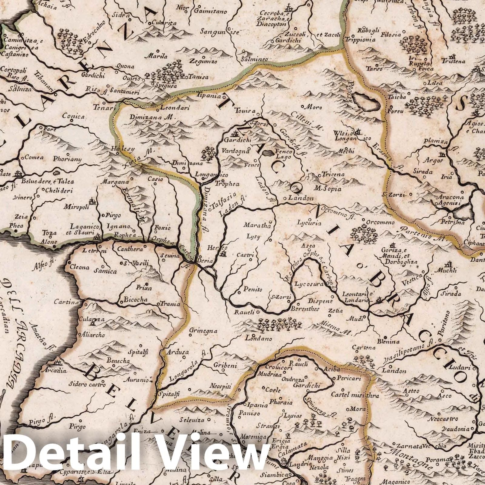 Morea (Greece) - River Map, 1686 - Historical Map Print