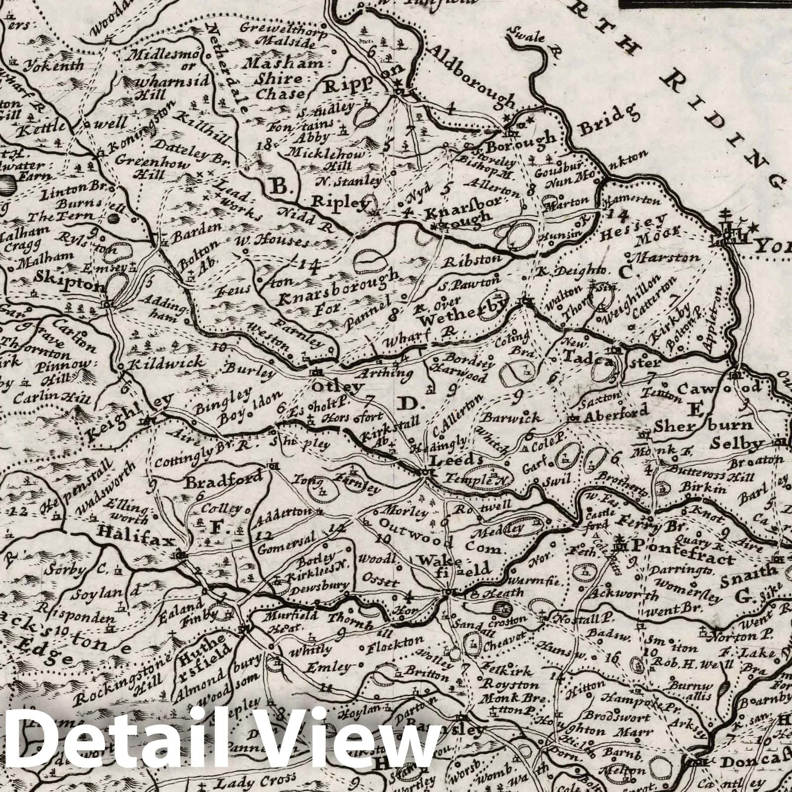 West Riding of Yorkshire, England - Road Map, 1724 - Herman Moll