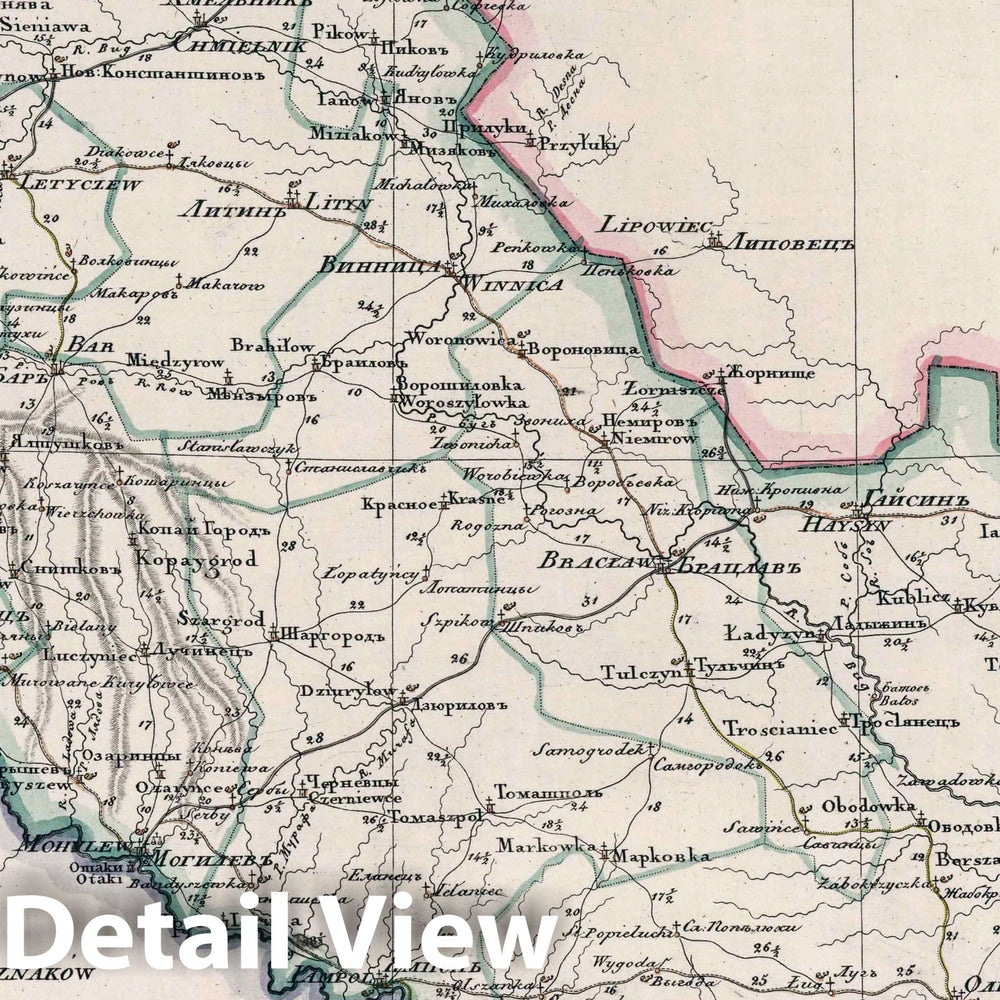 Historic Map : Russia, Generalnaia karta Podolskoi Gubernii = Mappa generalna Gubernii Podolskiey, 1829 , Vintage Wall Art