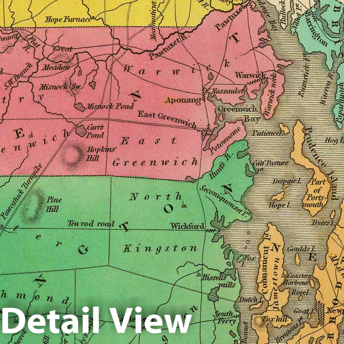 Rhode Island, 1831 - Historical Map Print