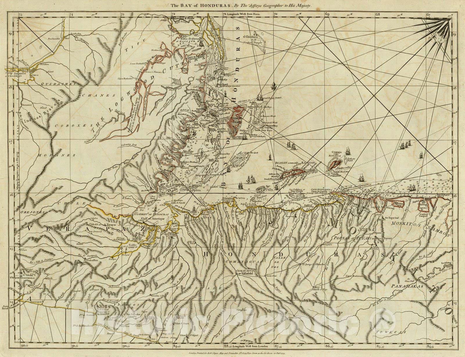Historic Map : Bay of Honduras. 1776 - Vintage Wall Art