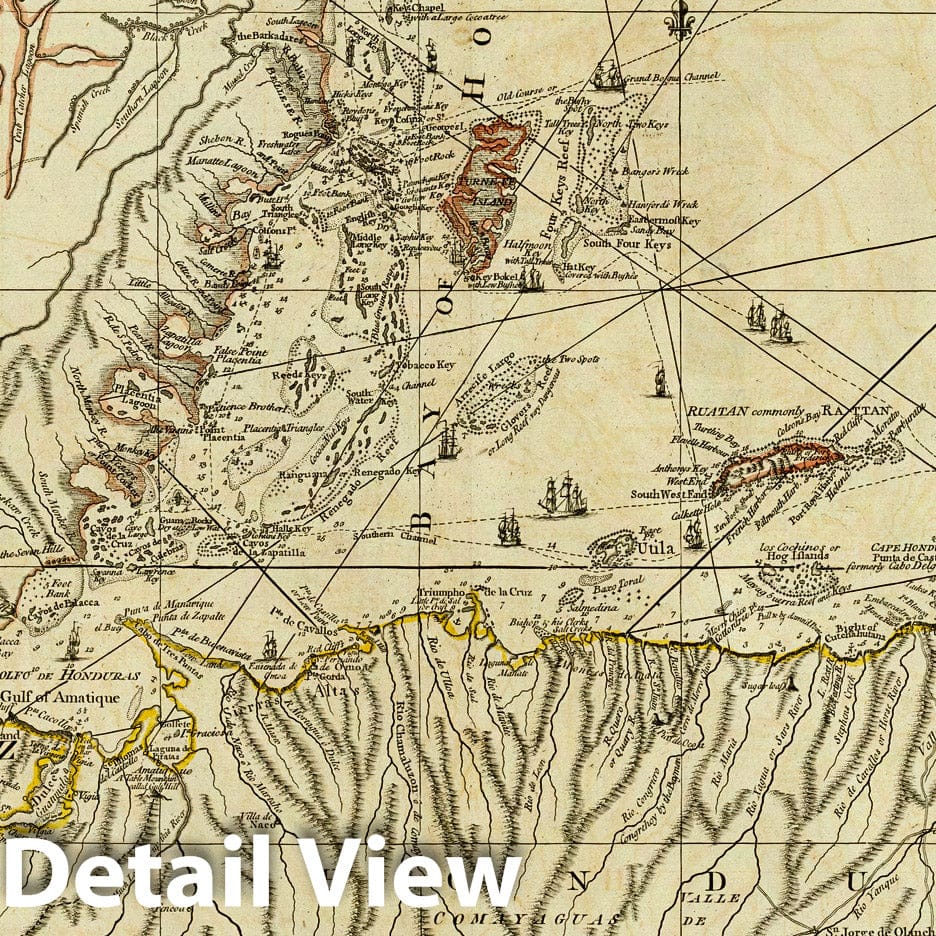 Historic Map : Bay of Honduras. 1776 - Vintage Wall Art