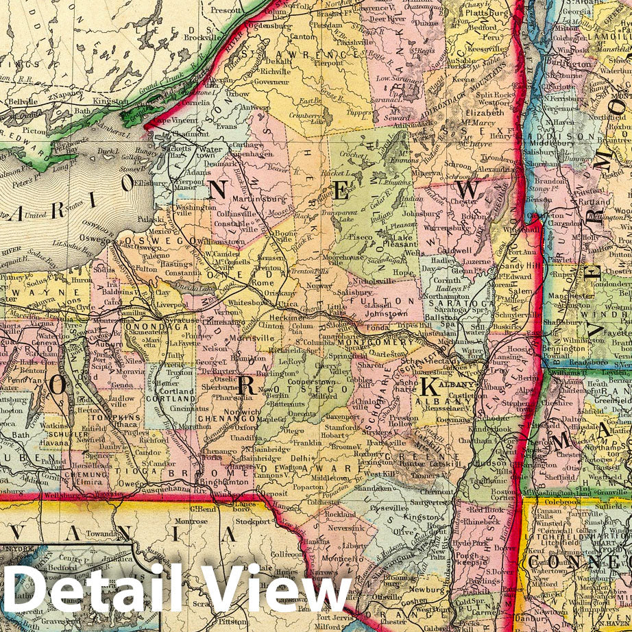 New York, New Hampshire, Vermont, Massachusetts, Rhode Island, Connecticut 1860 County Map
