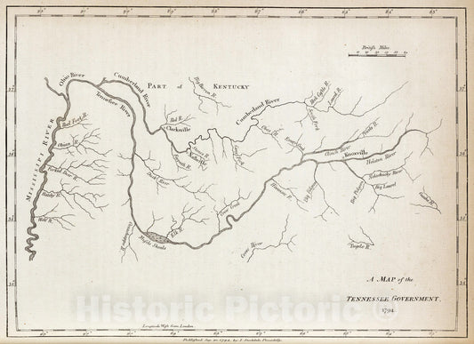Historic Map - Map of the Tennessee Government, 1794, - Vintage Wall Art