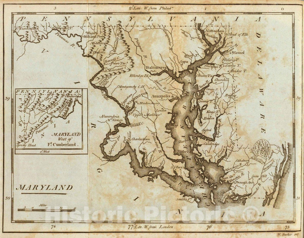 Historic Map : Maryland. 1796 - Vintage Wall Art