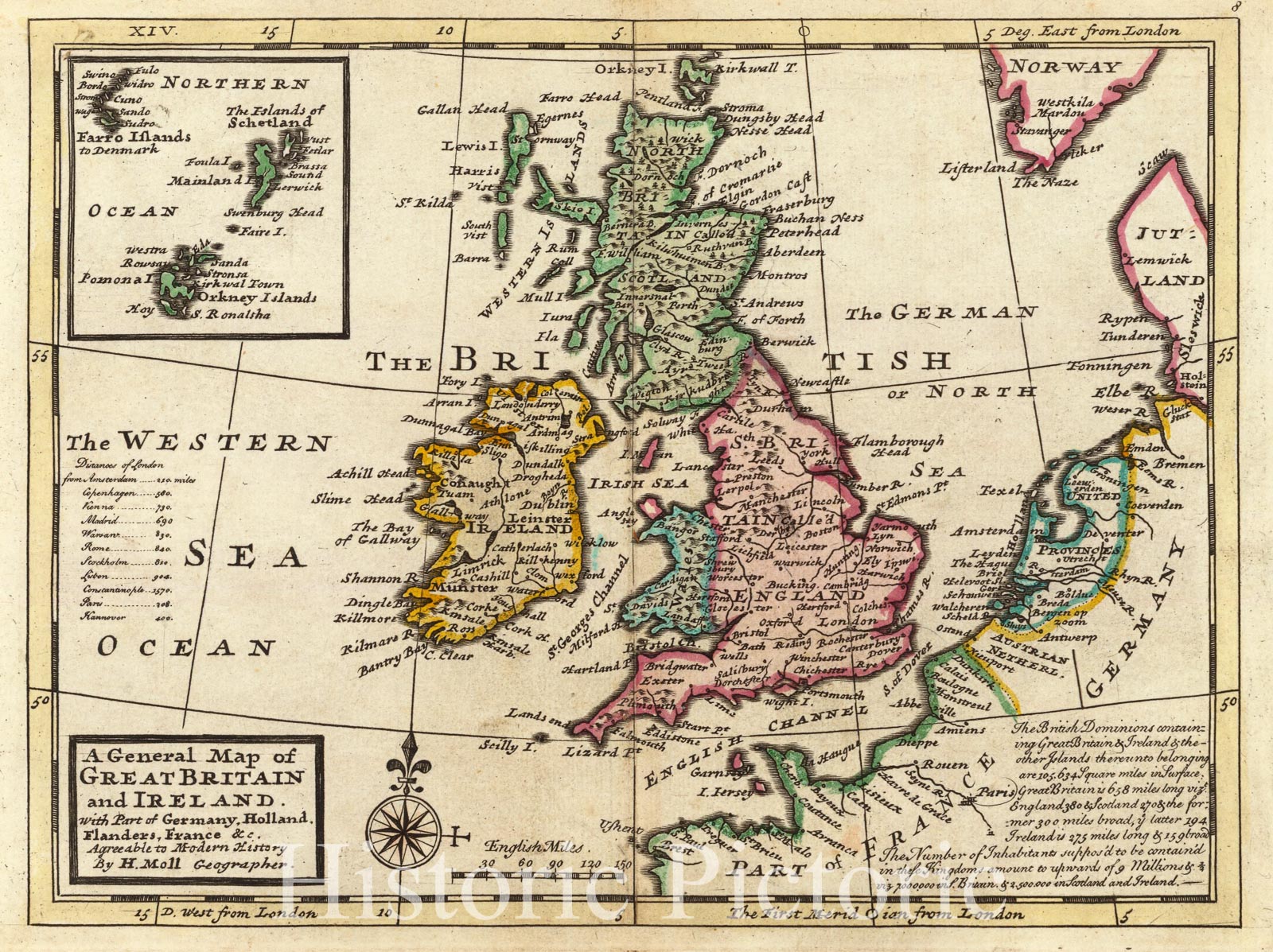Historic Map : A general map of Great Britain and Ireland, 1736 - Vintage Wall Art