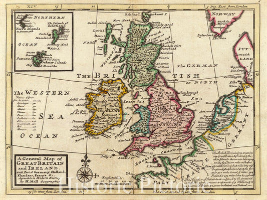 Great Britain and Ireland with Adjacent Regions - River Map, 1736 - Herman Moll Historical Map Print
