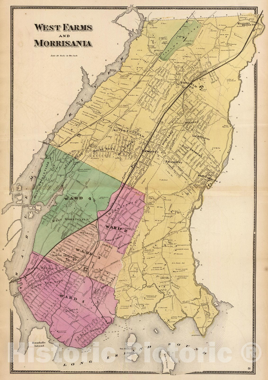 Historic Map : County Atlas Map, W. Farms, Morrisania. 1868 - Vintage Wall Art
