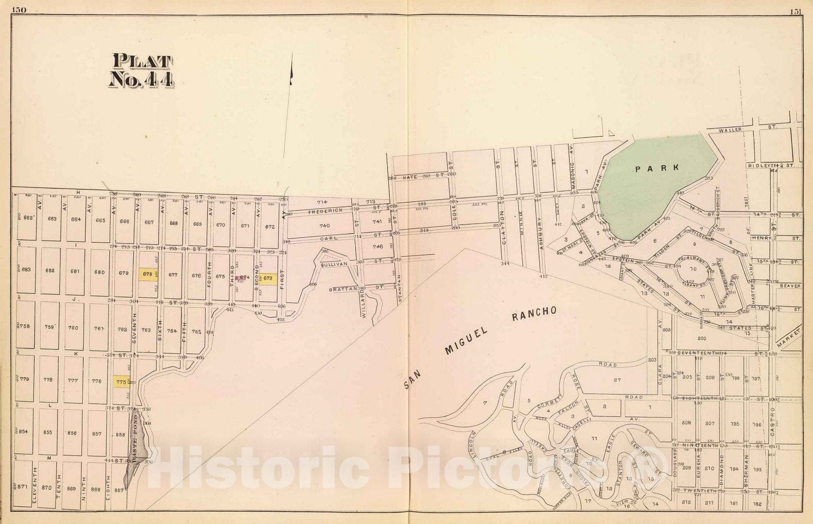 Historic Map : City Atlas Map, Plat 44 [San Francisco 1876 - Vintage Wall Art