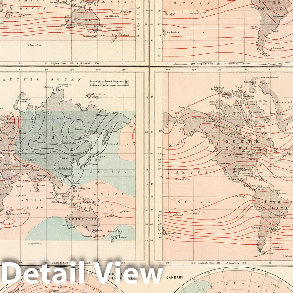 World Temperature and Heat Distribution - Climate Map, 1856 - Historical Map Print