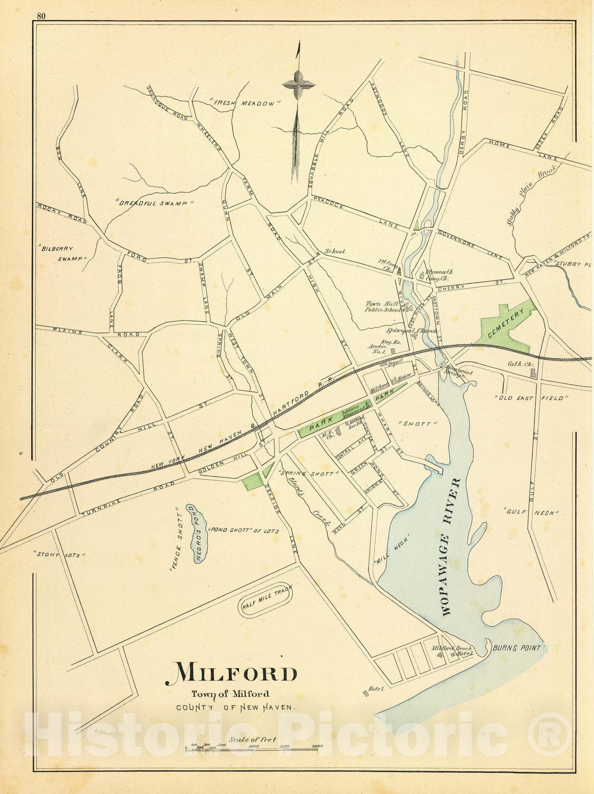 Historic Map : State Atlas Map, Milford. 1893 - Vintage Wall Art