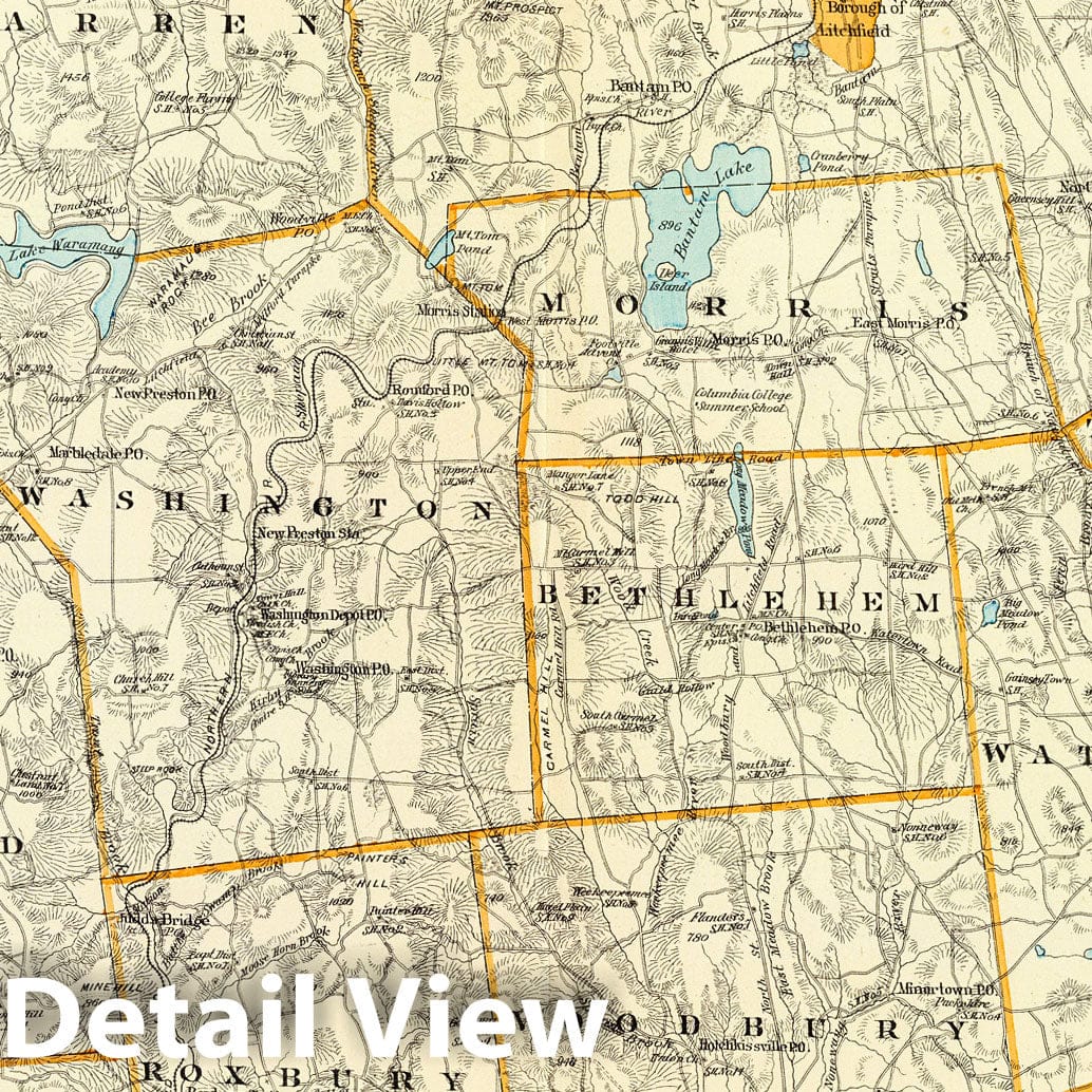 Litchfield County, Connecticut - Railroad Map, 1893 - Historical Atlas Print