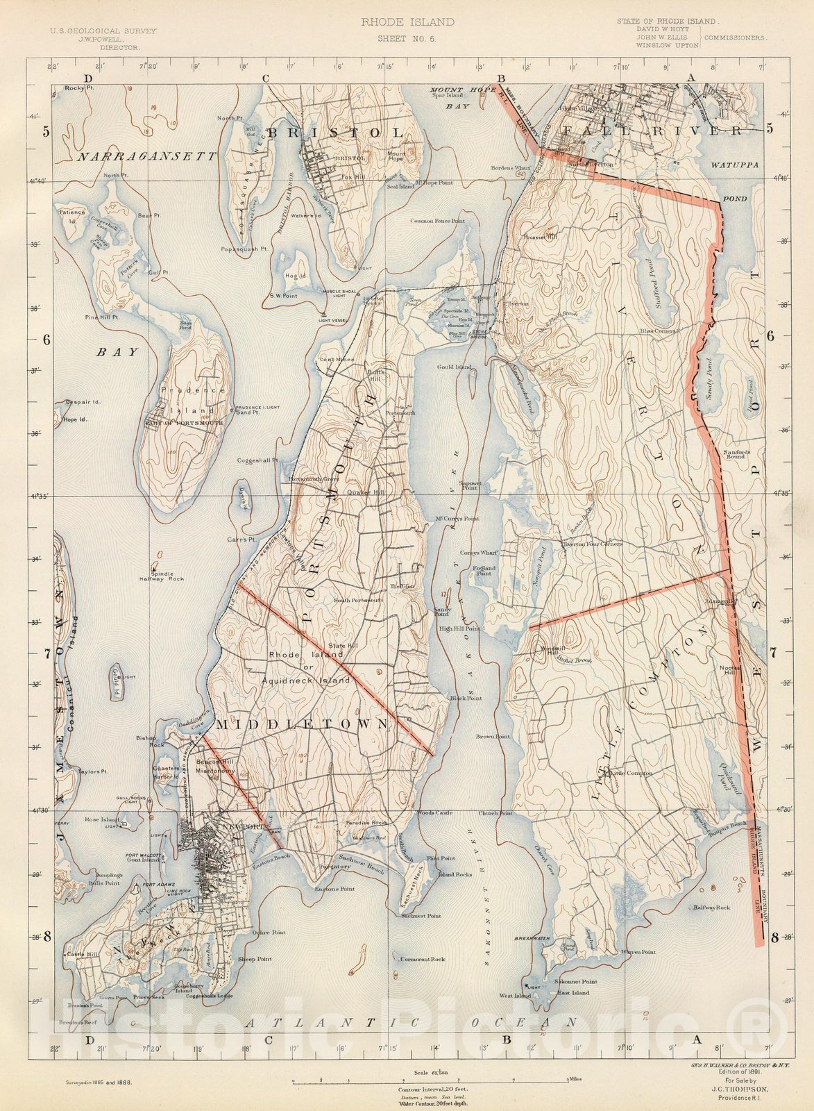 Historic Map : State Atlas Map, R.I. sheet 6. 1891 - Vintage Wall Art