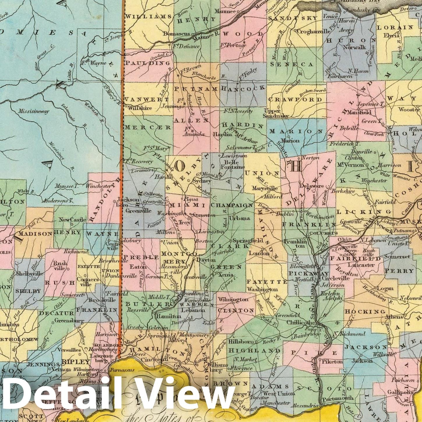 Indiana and Ohio with Plan of Cincinnati, 1832 - Historical Map Print
