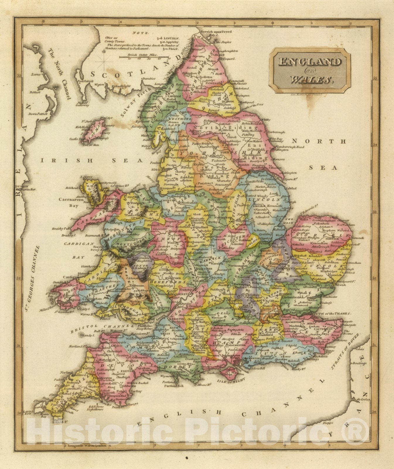 England and Wales, 1822 - Historical Map Print