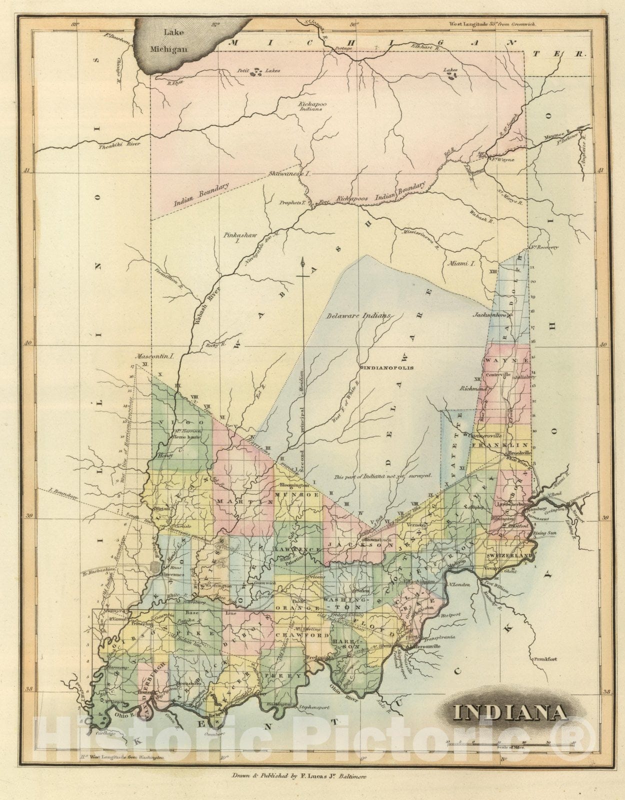 Indiana, 1817 - Historical Map Print