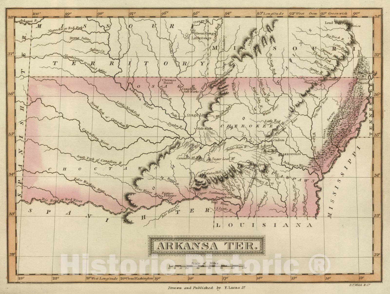 Historic Map : Arkansas,Arkansa Ter. 1817 , Vintage Wall Art