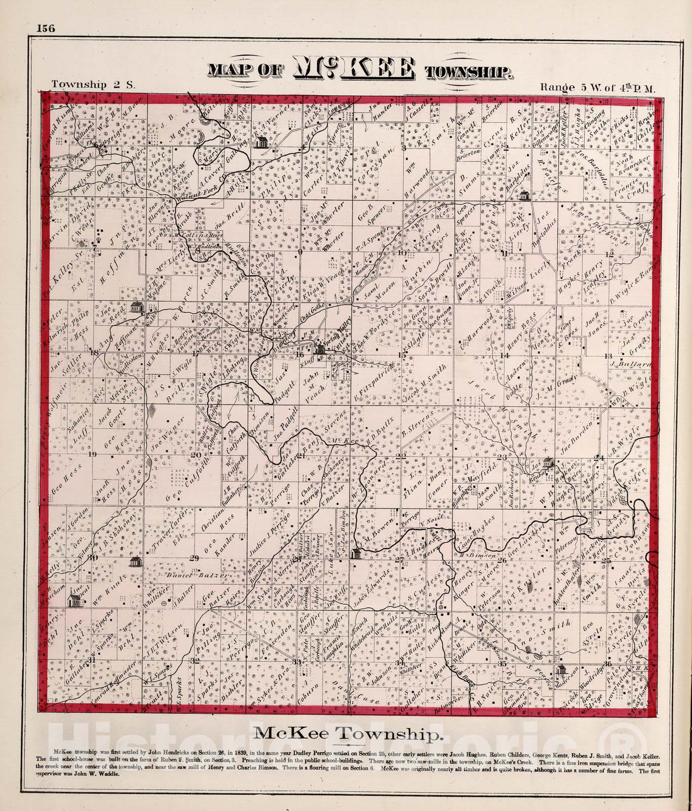 Historic Map : McKee Township, Adams County, Illinois., 1872, Vintage Wall Decor
