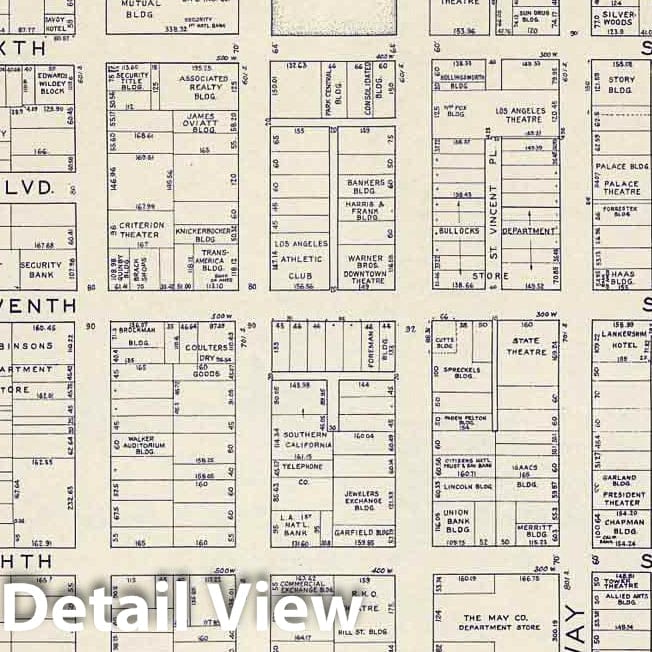Los Angeles Business District, California - Road Map, 1938 - Historical Map Print
