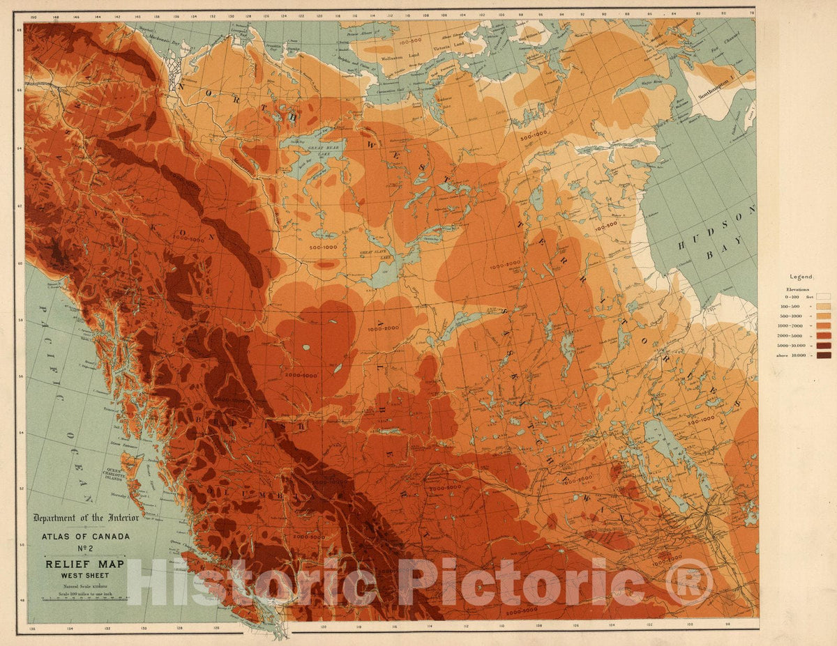 Historic Map : No. 2, Relief map; West sheet, 1906 - Vintage Wall Art