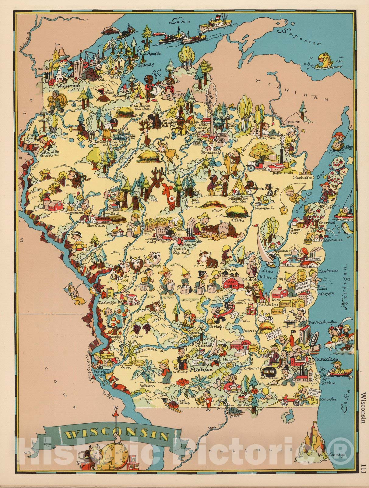 Historic Map, Wisconsin. 1935 - Vintage Wall Art