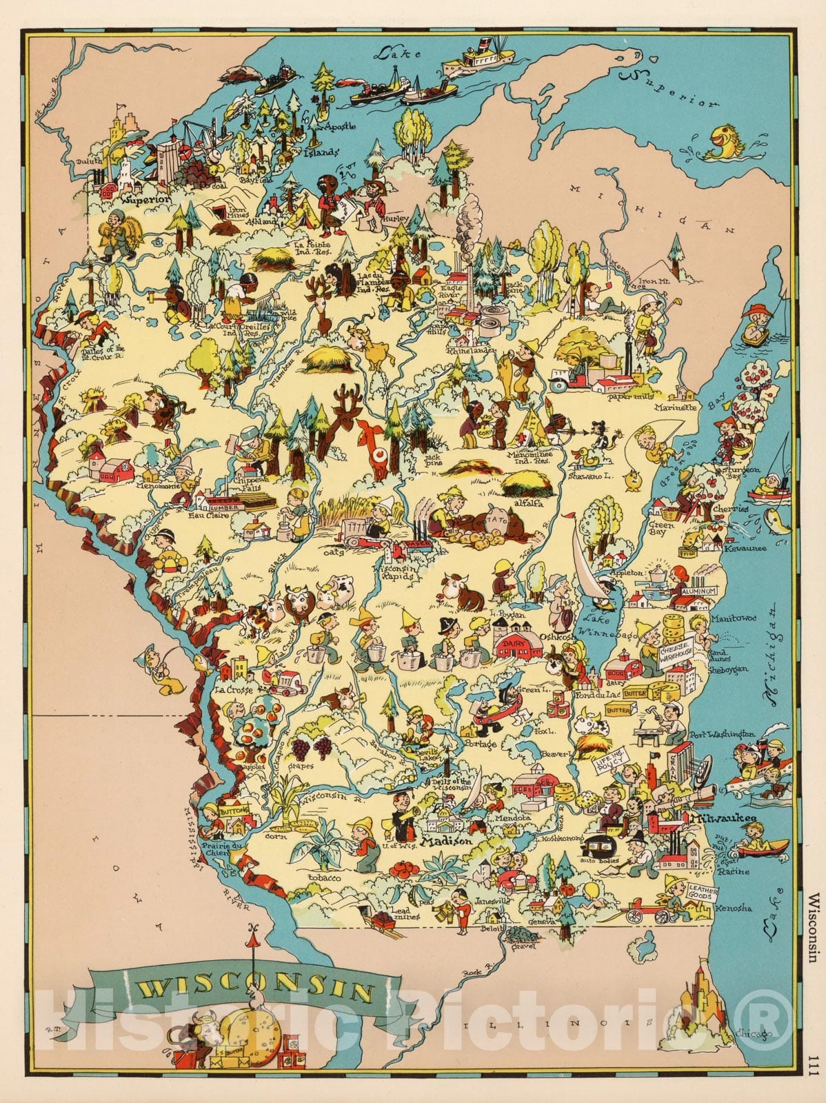 Historic Map, Wisconsin. 1935 - Vintage Wall Art
