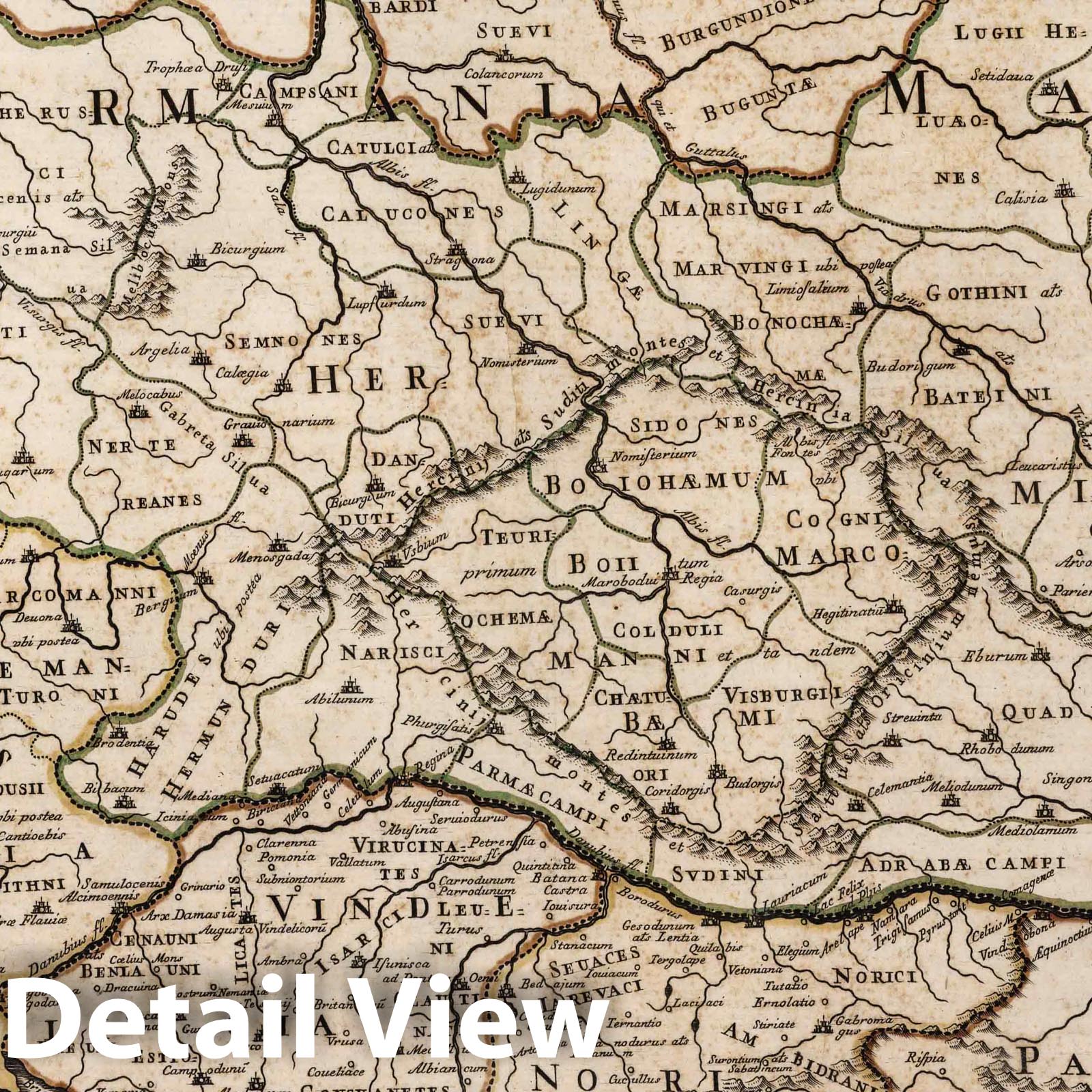Ancient Germany - River Map, 1712 - De Rossi Historical Map Print