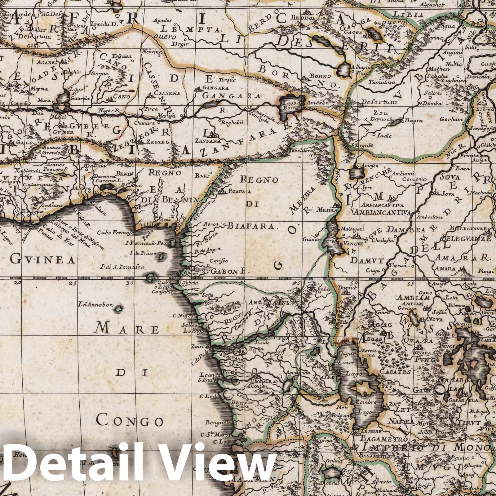 Africa - River Map, 1687 - Historical Map Print from Mercurio Geografico