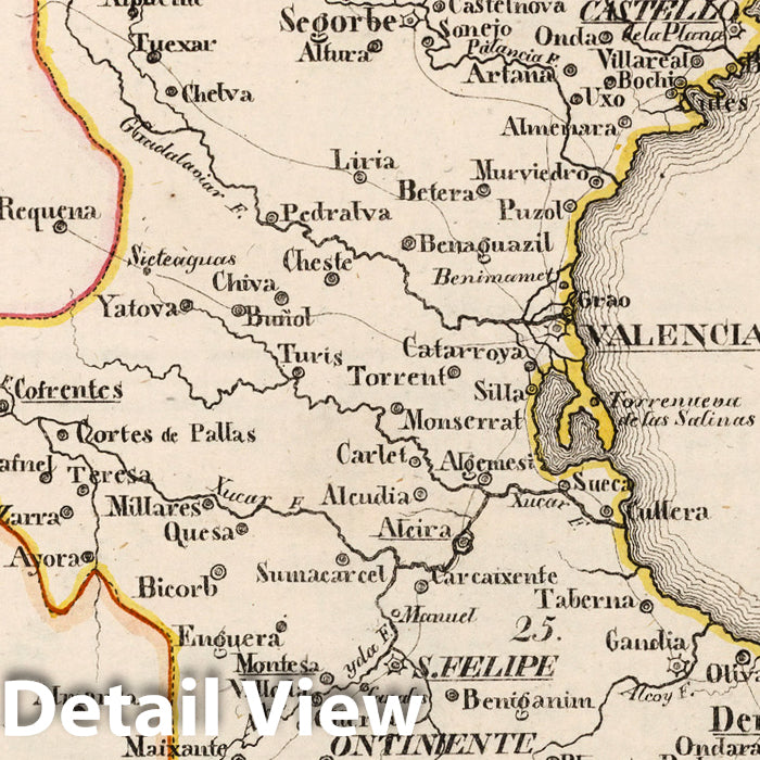 Valencia, Spain - Boundary Map, 1825 - Historical Map Print