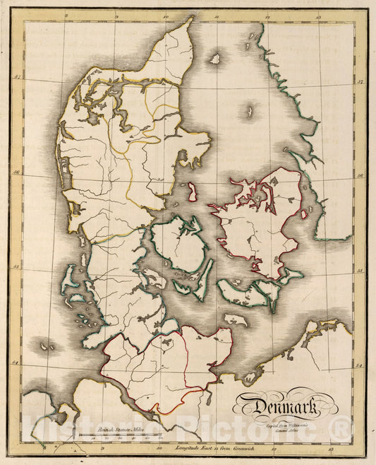Historic Map : School Atlas Map, Denmark 1815 - Vintage Wall Art