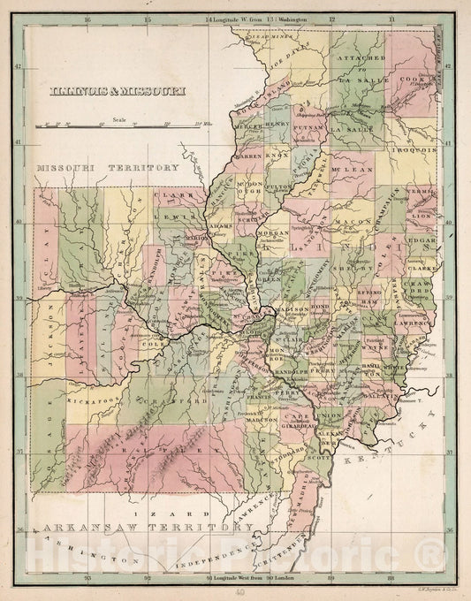 Historic Map : World Atlas Map, Illinois & Missouri 1838 - Vintage Wall Art