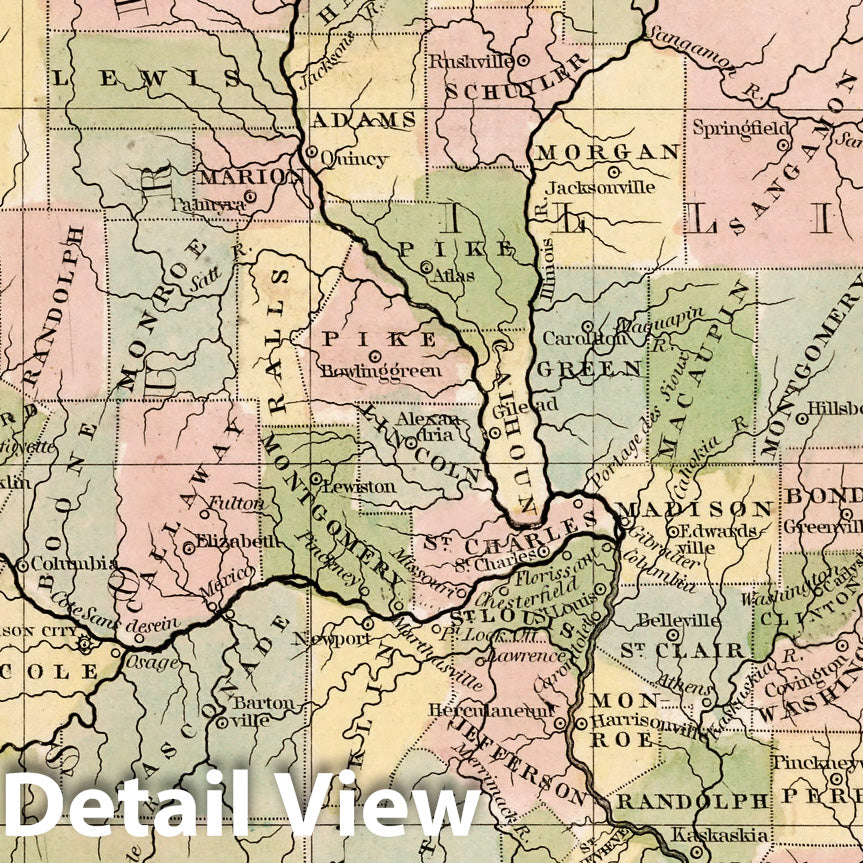 Illinois and Missouri - River Map, 1838 - Historical Map Print