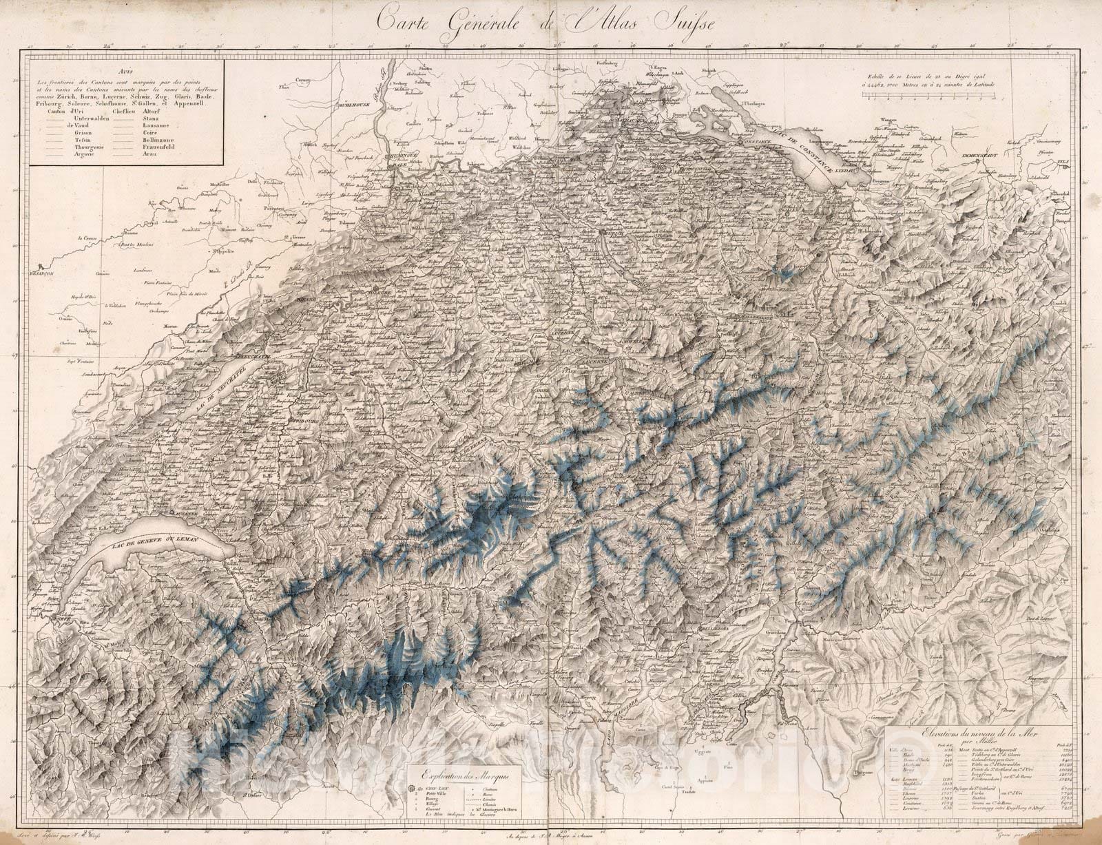Historic Map : Switzerland, Carte Generale de l'Atlas Suisse. 1802 , Vintage Wall Art