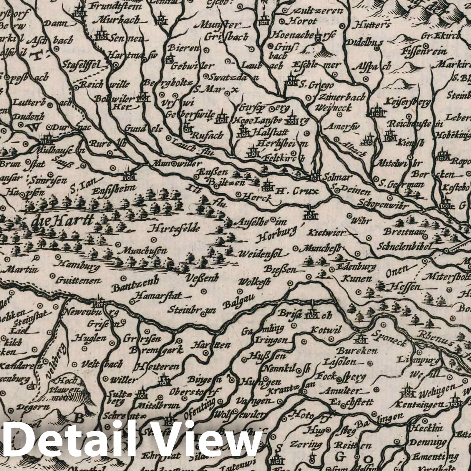 Upper Alsace Historical Map 1636 - Janssonius Atlas Plate Print
