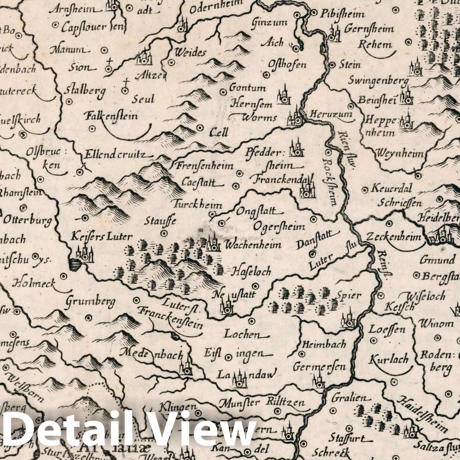 Palatinate of the Rhine, Germany - River Map, 1636 - Historical Map Print