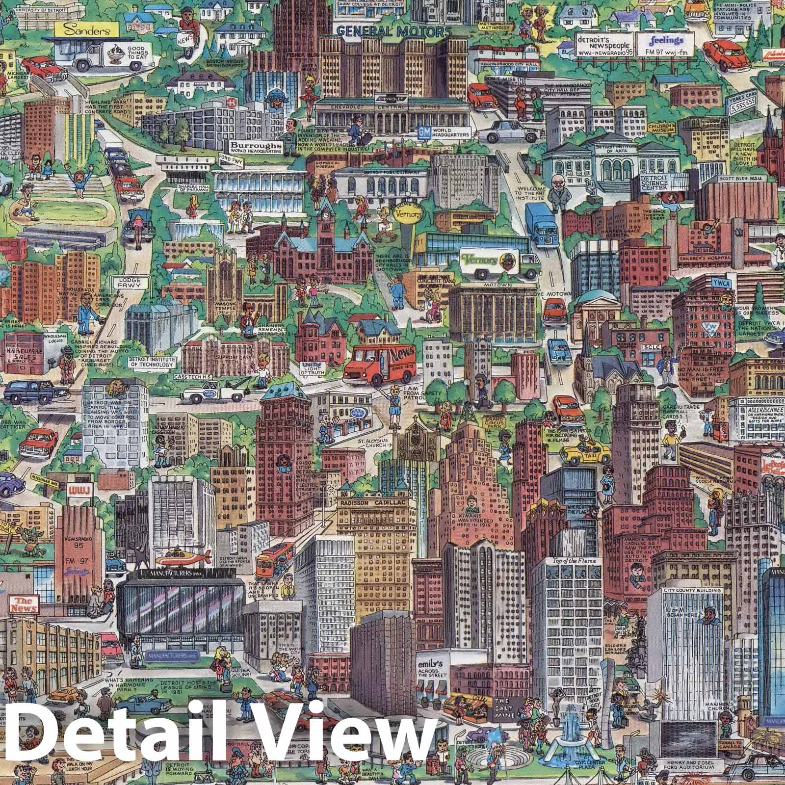 Detroit - Pictorial Map, 1977 - Historical Map Print